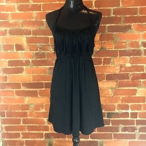 Black Halter Dress with Fringe Top